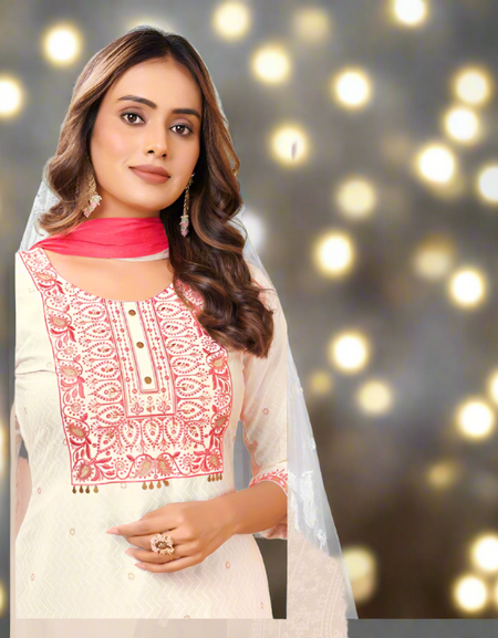 Exclusive White Naira cut Kurti Pant Dupatta Suit mahezon