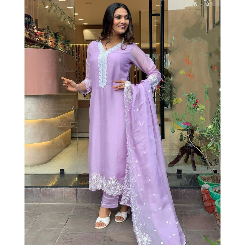 Women's Purple Kurti Pant with Dupatta set – mahezon