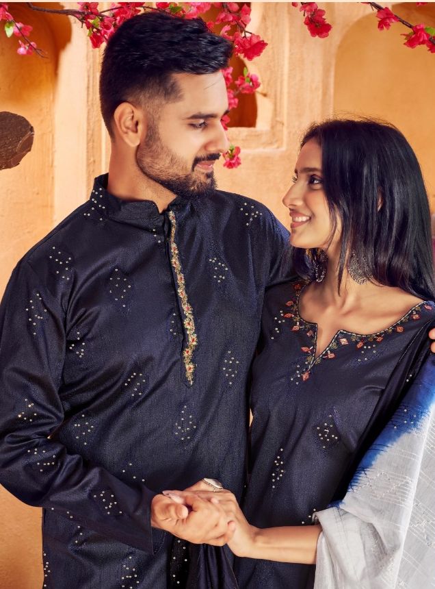 Beautiful Traditional Dark Blue Matching Couple Dress. – mahezon