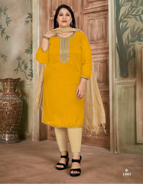 Load image into Gallery viewer, Women Plus Size Party wear Yellow Kurti Dupatta mahezon
