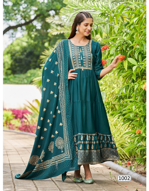 Load image into Gallery viewer, Beautiful Women Blue Designer Gown with Dupatta mahezon
