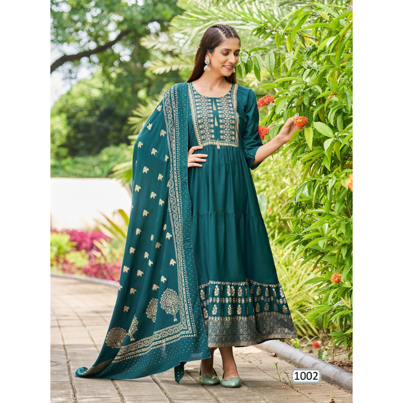 Beautiful Women Blue Designer Gown with Dupatta mahezon