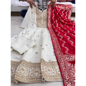 Festive Embroidery Anarkali Women’s Kurti Pant Dupatta Suit mahezon