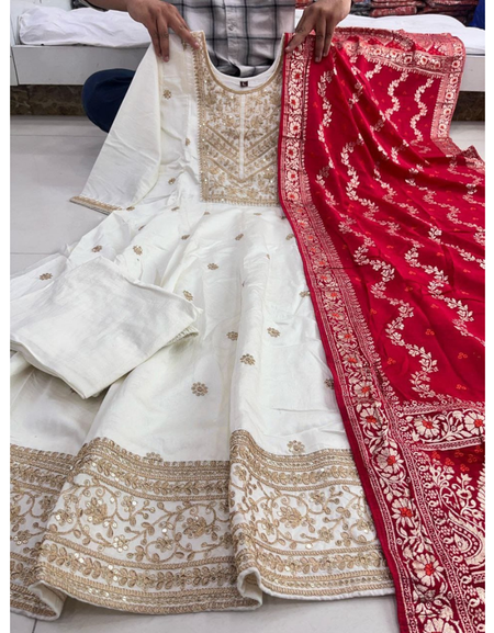 Festive Embroidery Anarkali Women’s Kurti Pant Dupatta Suit mahezon