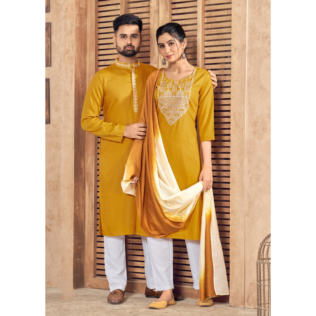 Beautiful Couple Wear Yellow Same Matching Outfits Set mahezon