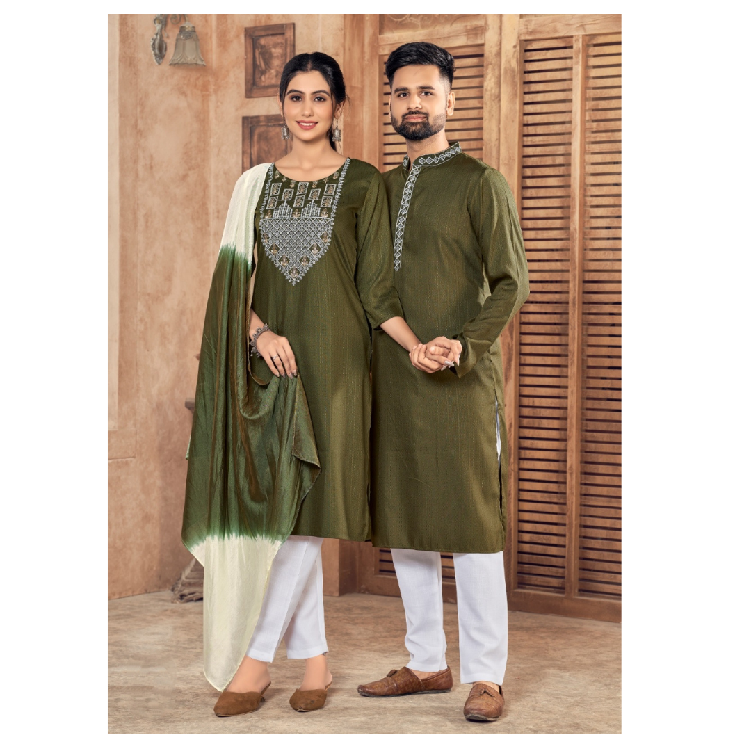 Beautiful Couple wear Green Same Matching Outfits Set mahezon