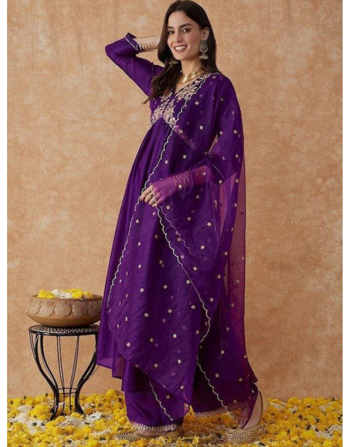 Load image into Gallery viewer, Beautiful Party Wear 3 Piece Women Kurta Suit Purple mahezon
