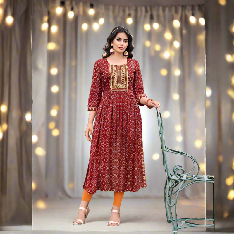 Beautiful Red Party wear Naira cut Kurti mahezon