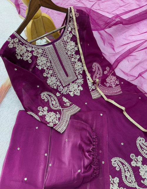 Load image into Gallery viewer, Wedding Embroidery Sequence Women Top Palazzo Dupatta Suit Dress mahezon
