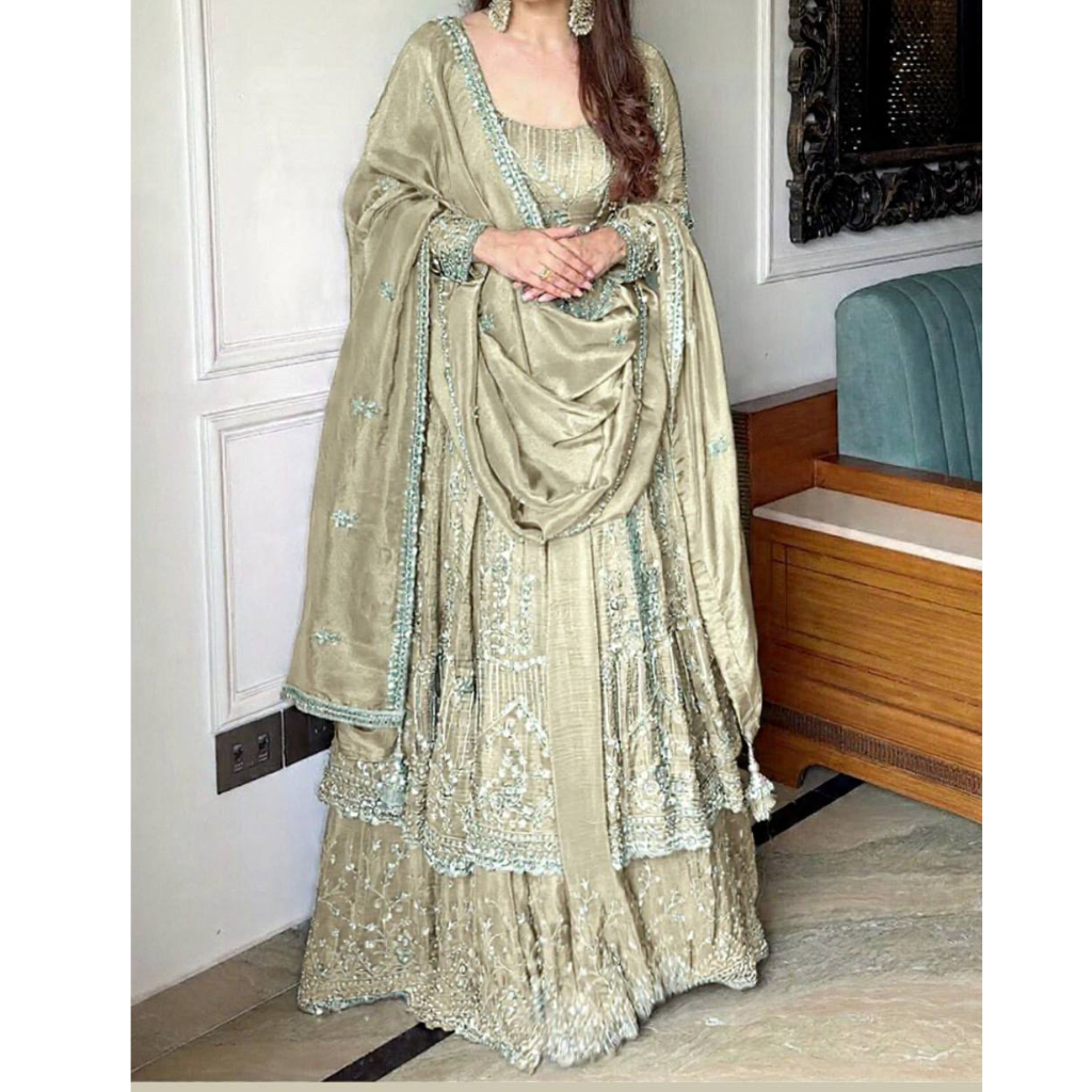 Designer Havy Crunchi Silk With Embroidery Work Gown Lehenga mahezon