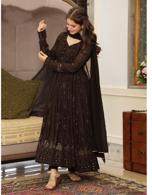 Load image into Gallery viewer, Black Party wear Women Kurti Pant Dupatta Suit mahezon
