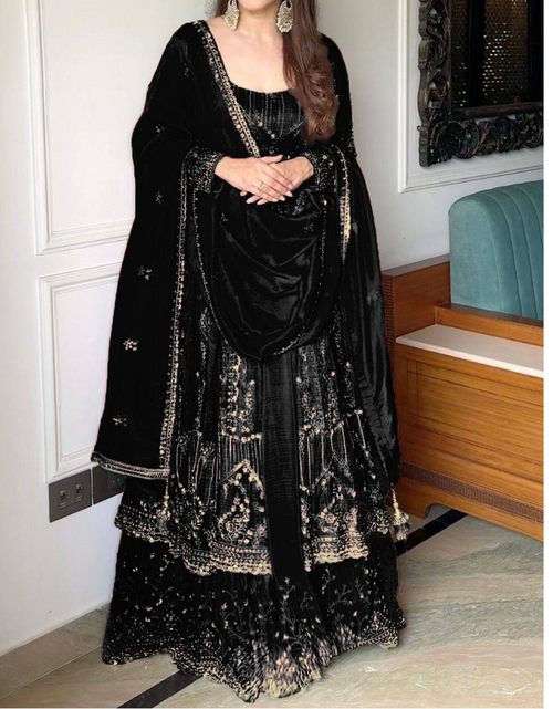 Load image into Gallery viewer, Designer Havy Crunchi Silk With Embroidery Work Gown Lehenga mahezon
