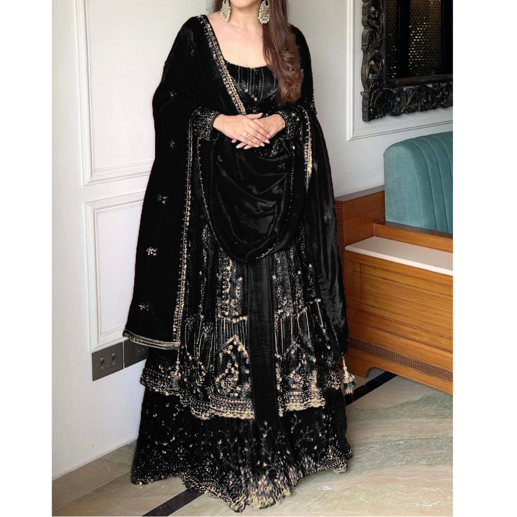 Designer Havy Crunchi Silk With Embroidery Work Gown Lehenga mahezon