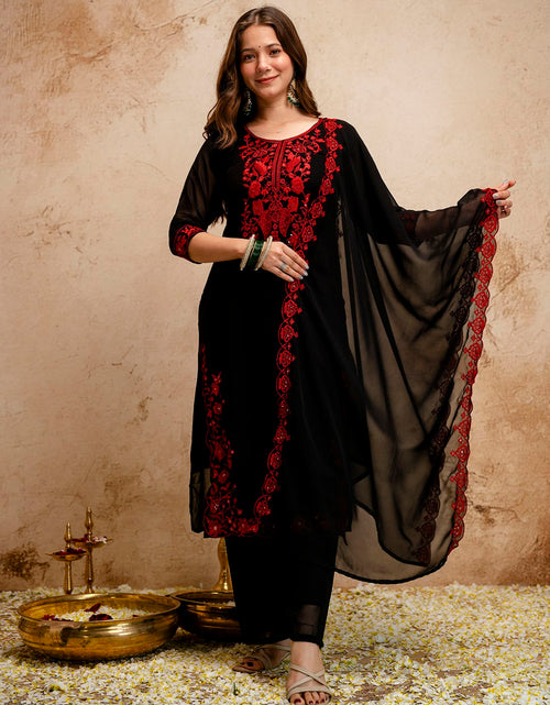 Load image into Gallery viewer, Black Embroidery Women Kurti Pant with Dupatta Set
