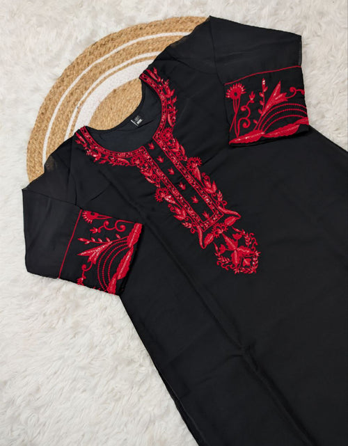 Load image into Gallery viewer, Black Embroidery Women Kurti Pant with Dupatta Set mahezon
