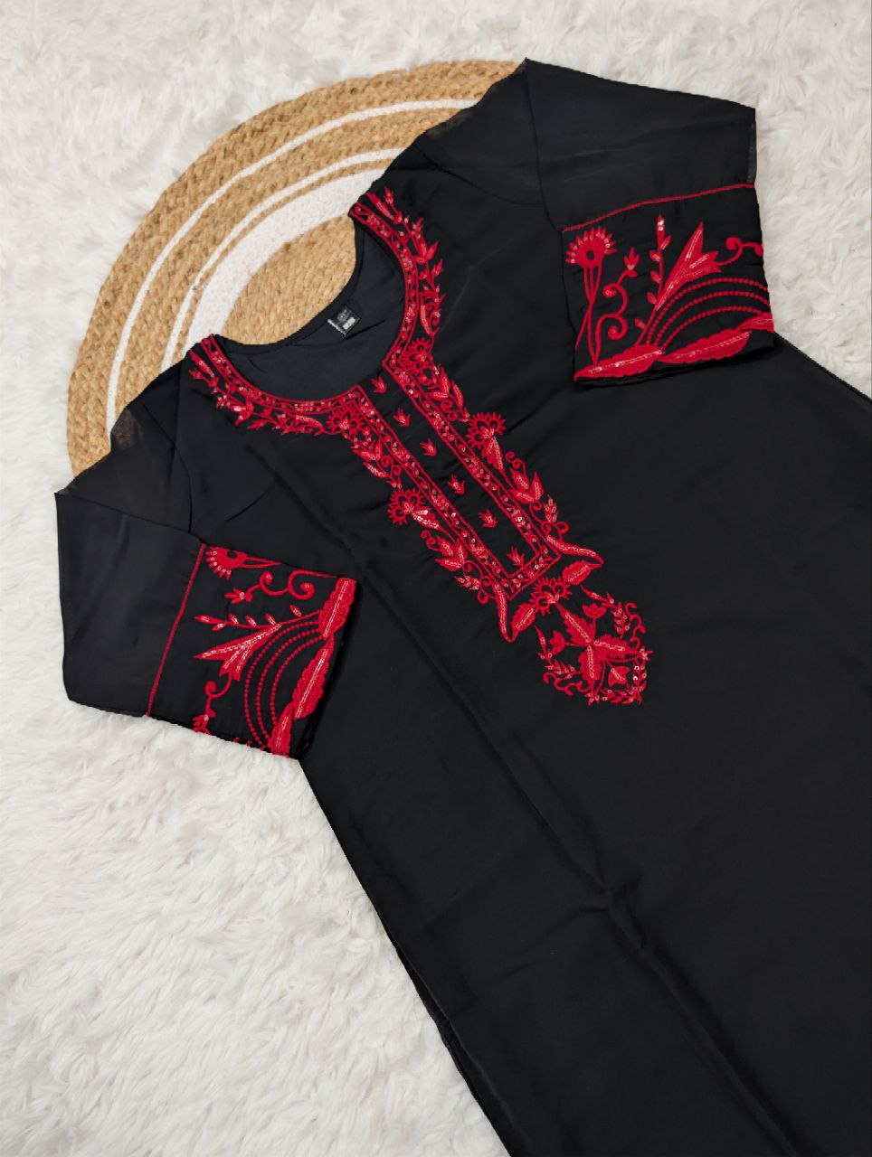 Black Embroidery Women Kurti Pant with Dupatta Set mahezon
