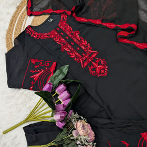 Black Embroidery Women Kurti Pant with Dupatta Set mahezon