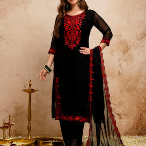 Black Embroidery Women Kurti Pant with Dupatta Set mahezon