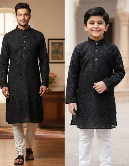 Father and Son Sequence Matching Twinning Kurta Pajama Outfit Set mahezon