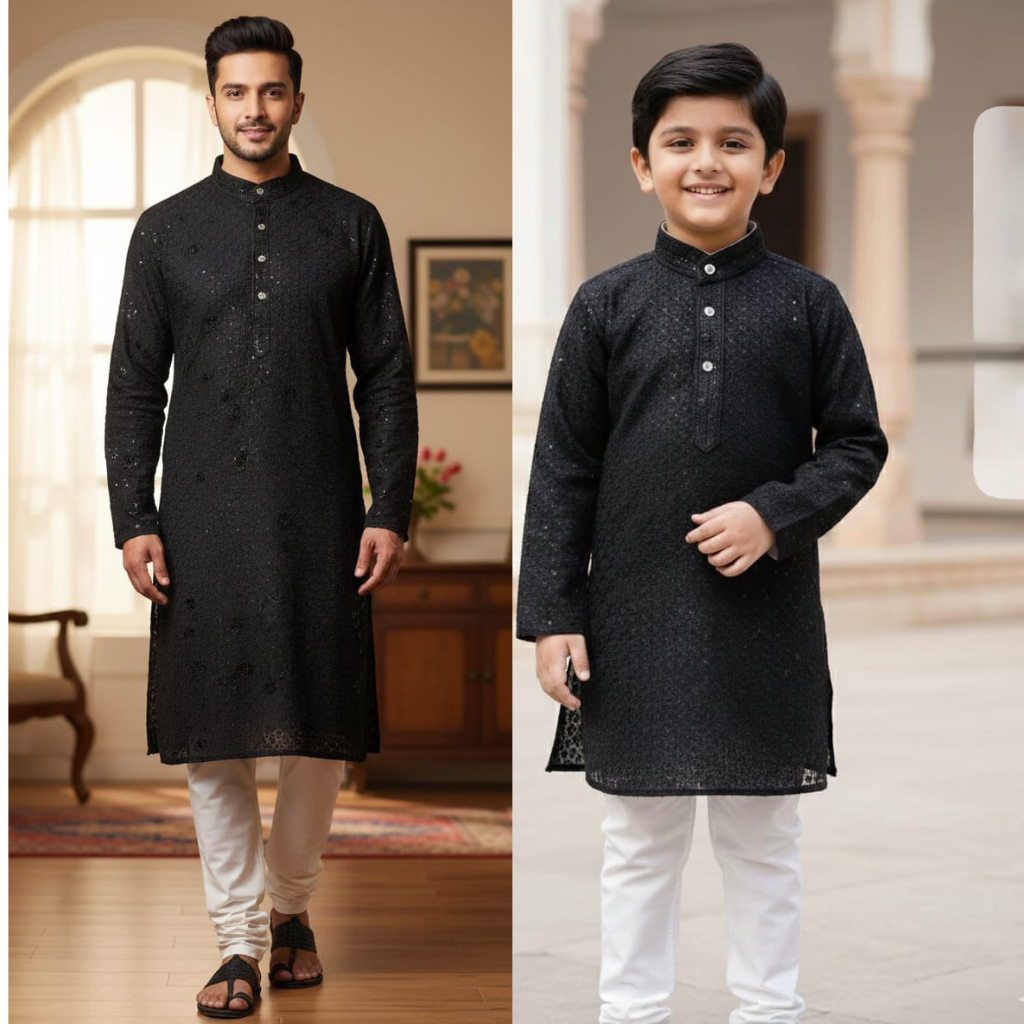 Father and Son Sequence Matching Twinning Kurta Pajama Outfit Set mahezon