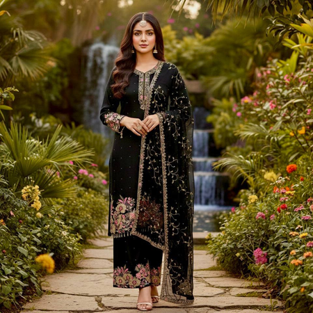 Festive Sequence Embroidered Women Top Palazzo Dupatta Suit Dress mahezon