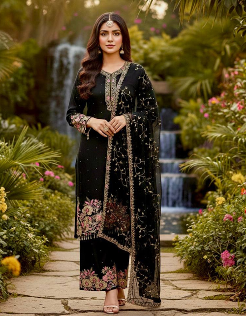Load image into Gallery viewer, Festive Sequence Embroidered Women Top Palazzo Dupatta Suit Dress mahezon
