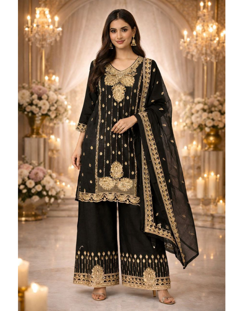 Load image into Gallery viewer, Party Wear Embroidered Women Top Palazzo Dupatta Suit Dress mahezon
