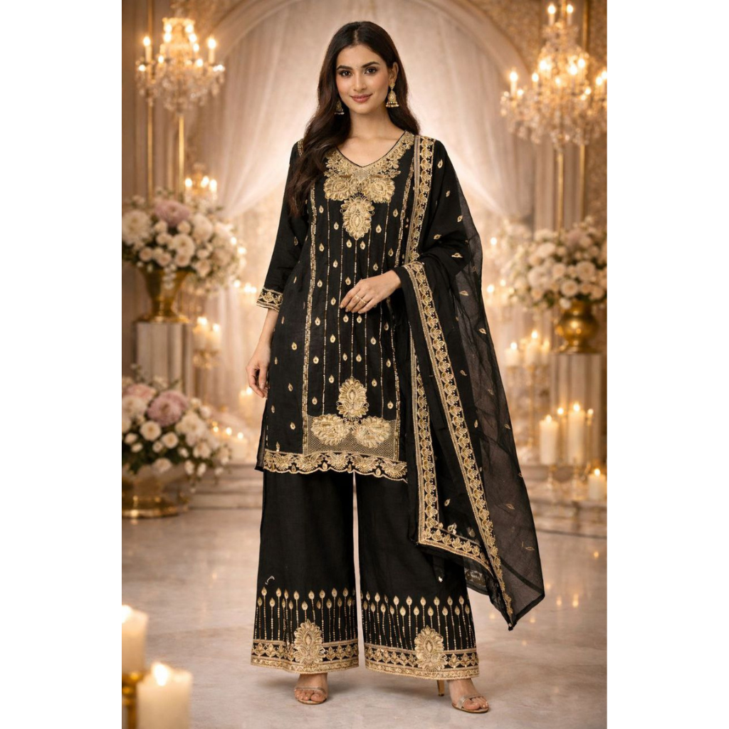 Party Wear Embroidered Women Top Palazzo Dupatta Suit Dress mahezon