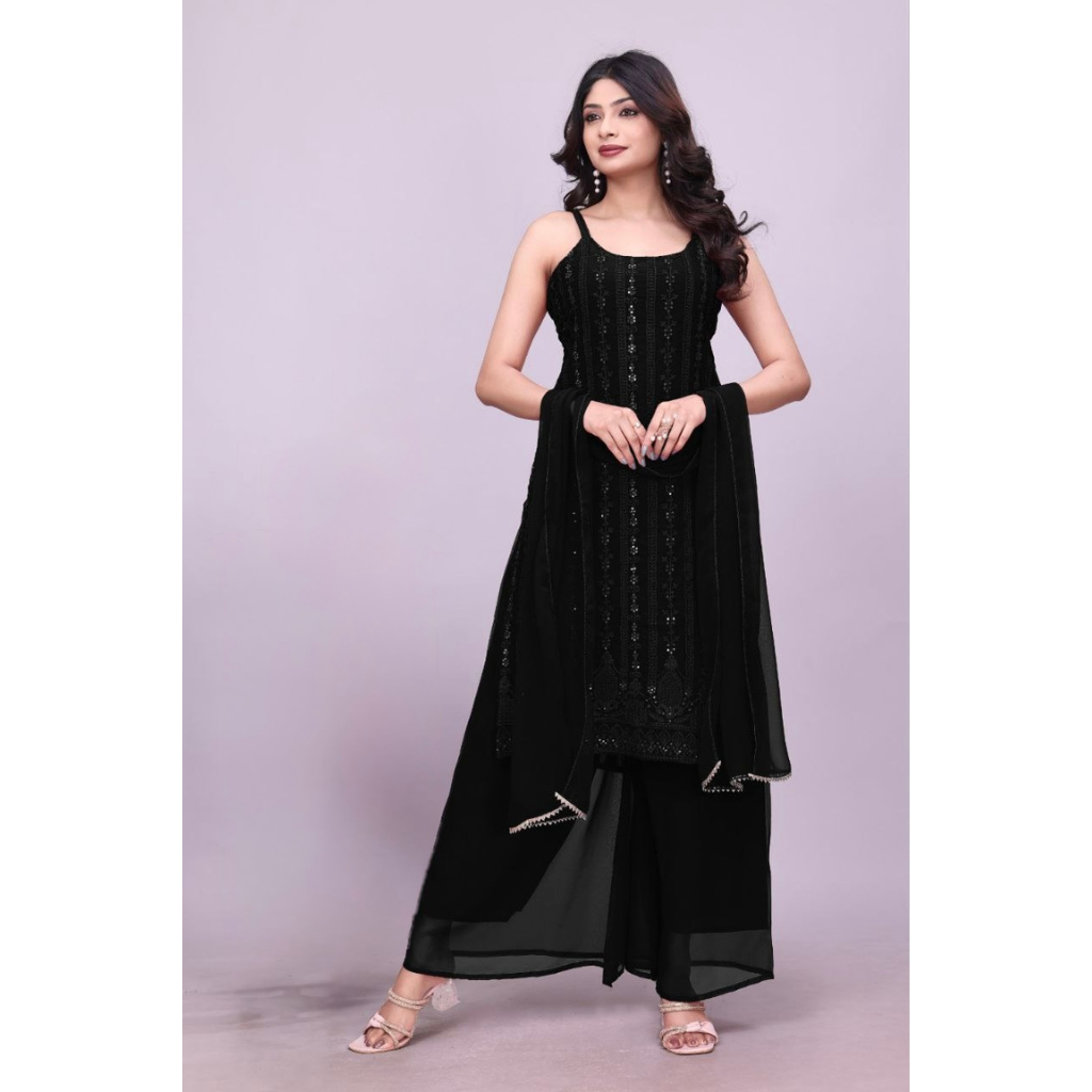 Wedding Embroidered Kurti Sharara Dupatta Dress Mahezon