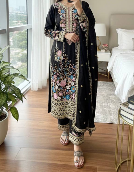 Wedding Sequence Embroidered Women Top Palazzo Dupatta Suit Dress mahezon