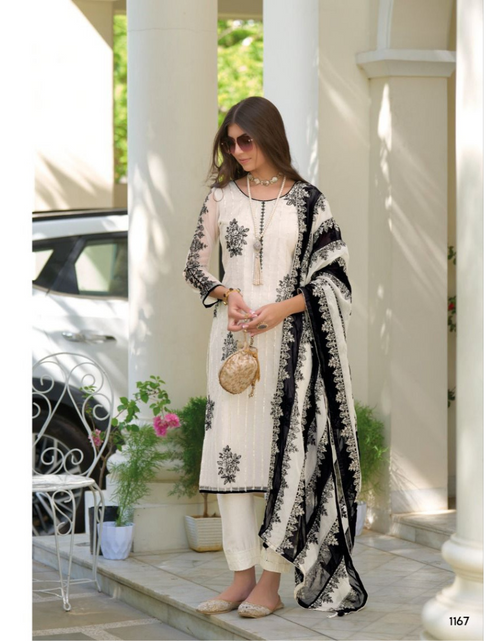 Load image into Gallery viewer, Black and White Top Pant Dupatta Women Kurta Suit mahezon
