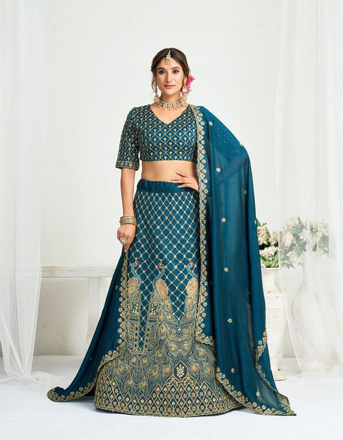 Load image into Gallery viewer, Blue Crunchy Silk Ethnic Traditional Indian Couple Wear Same Matching Men Kurta Women Lehenga Blouse Dupatta for Weddings mahezon
