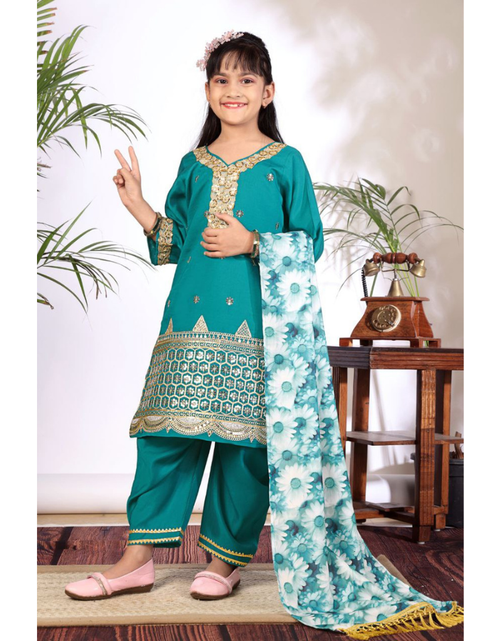 Load image into Gallery viewer, Designer Kid Girls Kurta Pant Dupatta Set mahezon
