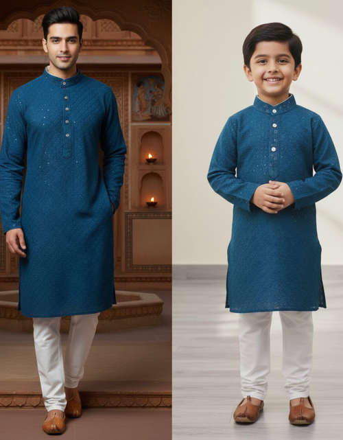 Load image into Gallery viewer, Father and Son Sequence Matching Twinning Kurta Pajama Outfit Set mahezon
