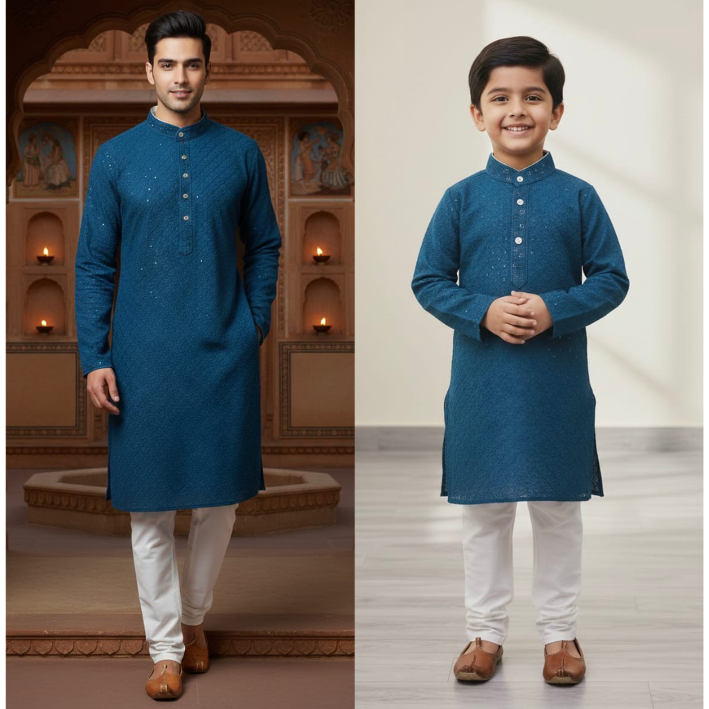 Father and Son Sequence Matching Twinning Kurta Pajama Outfit Set mahezon