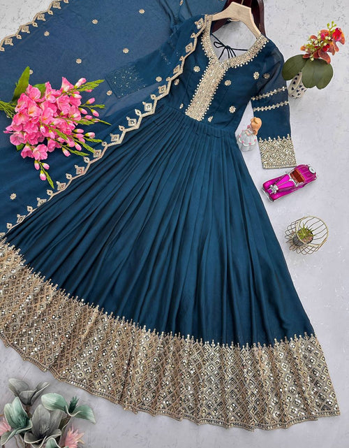 Load image into Gallery viewer, Festive Designer Embroidery  Sequin Women Gown Dupatta Dress mahezon
