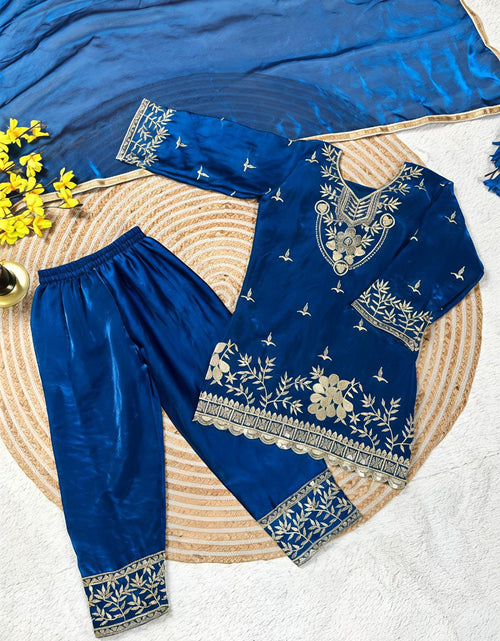 Load image into Gallery viewer, Festive Embroidery Sequence Kid Girl Kurti Palazzo with Dupatta Suit mahezon
