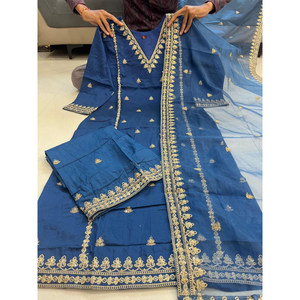 Festive Indian Silk Women Kurti Pant Dupatta Suit mahezon