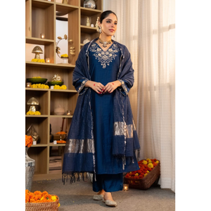 Festive Silk Women’s Kurti Pant Dupatta Suit mahezon