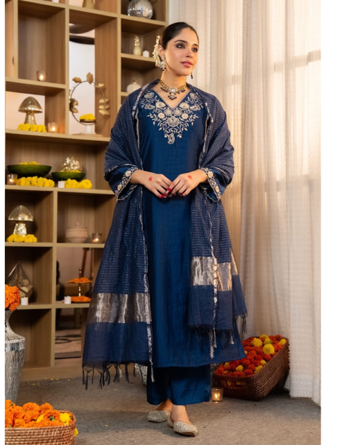 Load image into Gallery viewer, Festive Silk Women’s Kurti Pant Dupatta Suit mahezon
