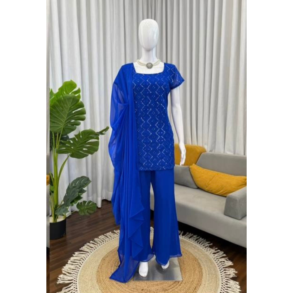 Festive Special Georgette Women Kurti Pant Dupatta Set mahezon