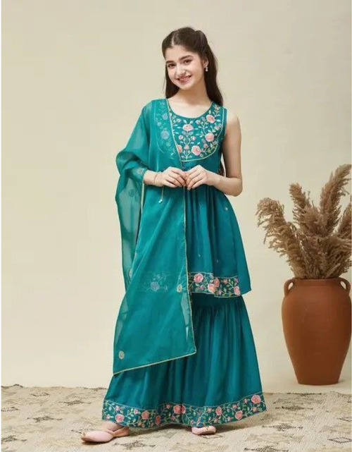Load image into Gallery viewer, Kids Girls Top Sharara Dupatta Dress

