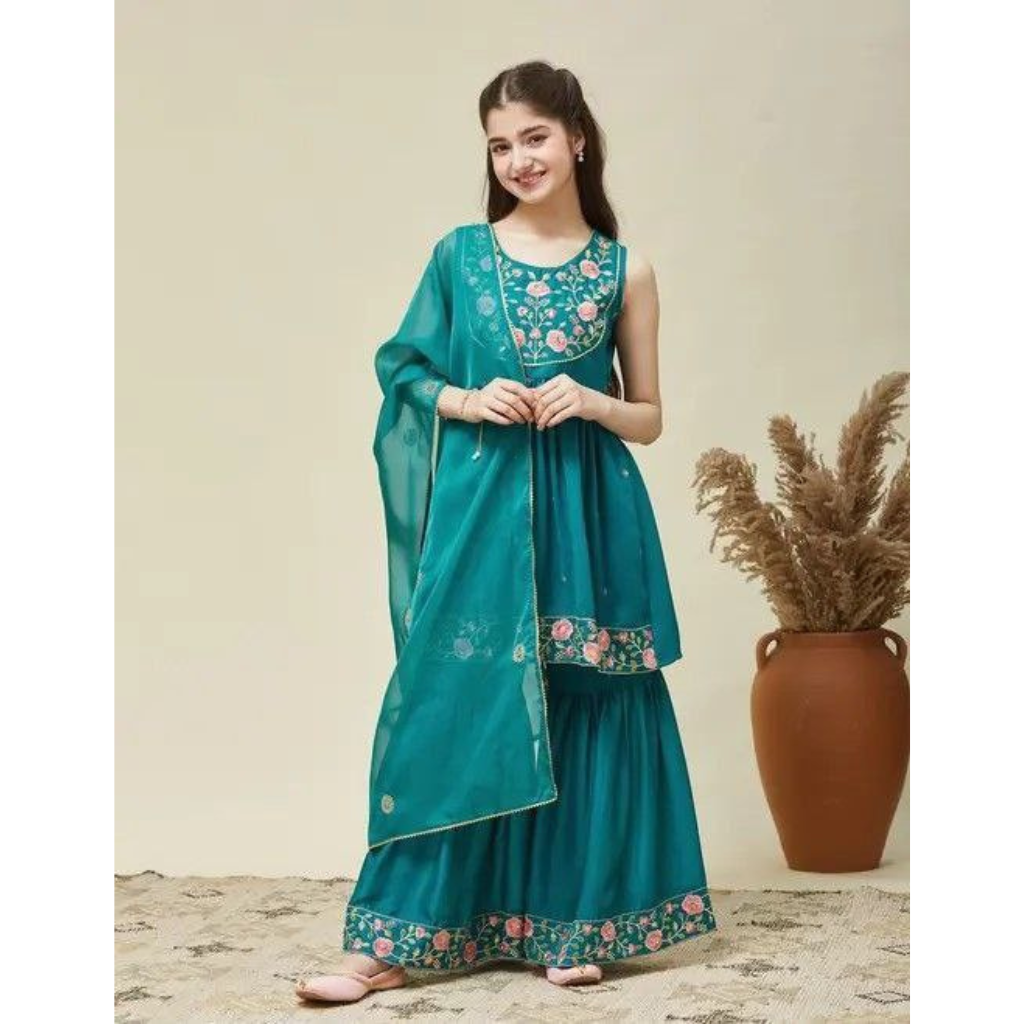 Kids Girls Top Sharara Dupatta Dress