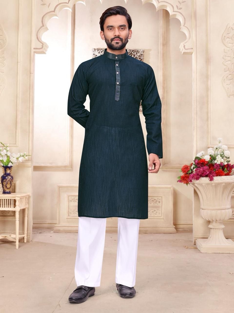 Traditional Indian Couples Same Matching Men Kurta Pajama and Women Saree Blouse Outfits Set mahezon