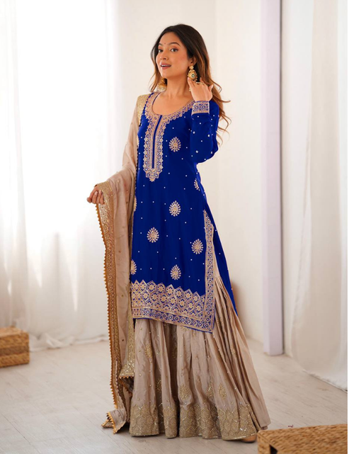 Load image into Gallery viewer, Party Wear Designer Women Top Sharara with Dupatta Suit Dress 

