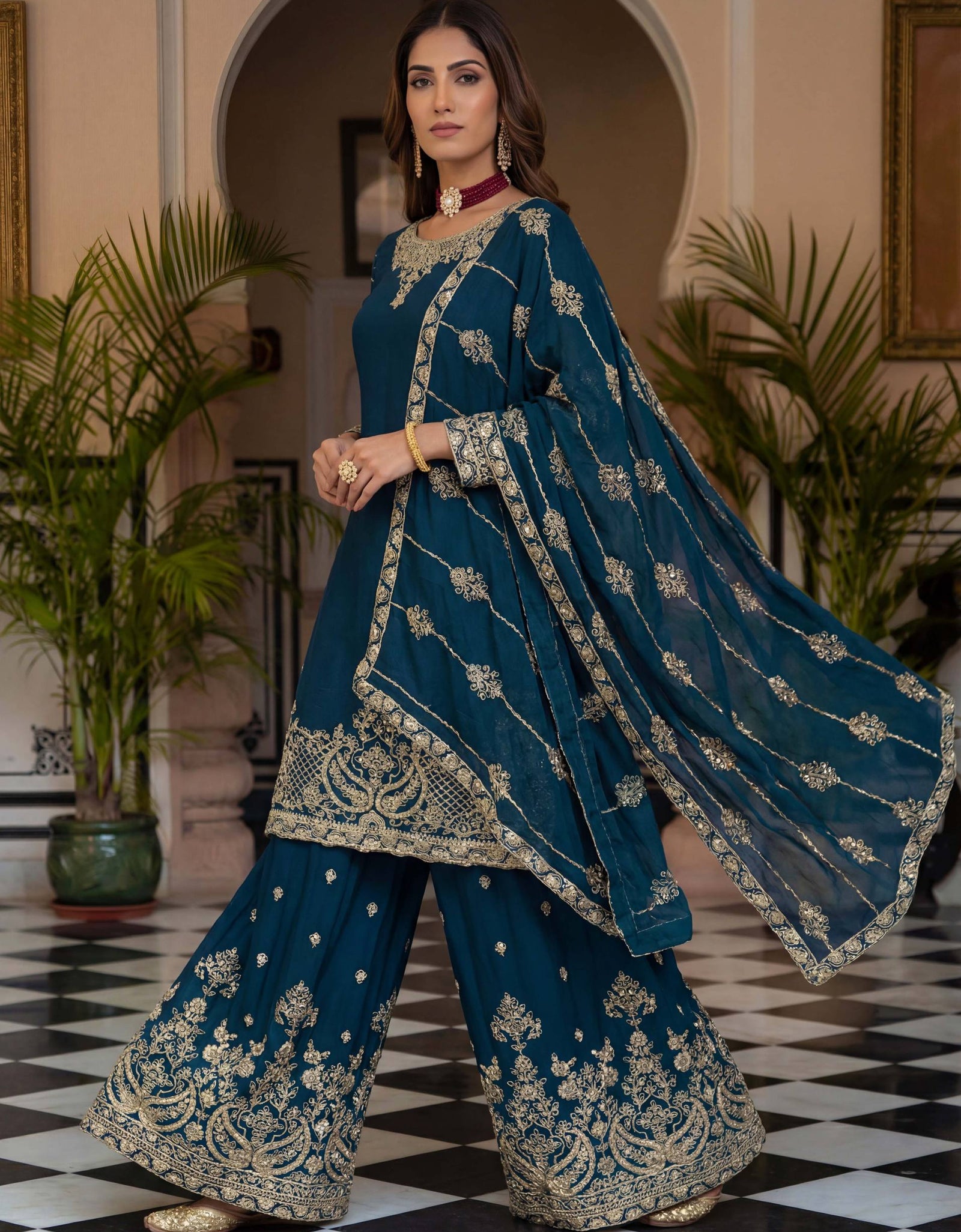 Ready Made Festive Silk Kurti  Pant with Dupatta Suit mahezon