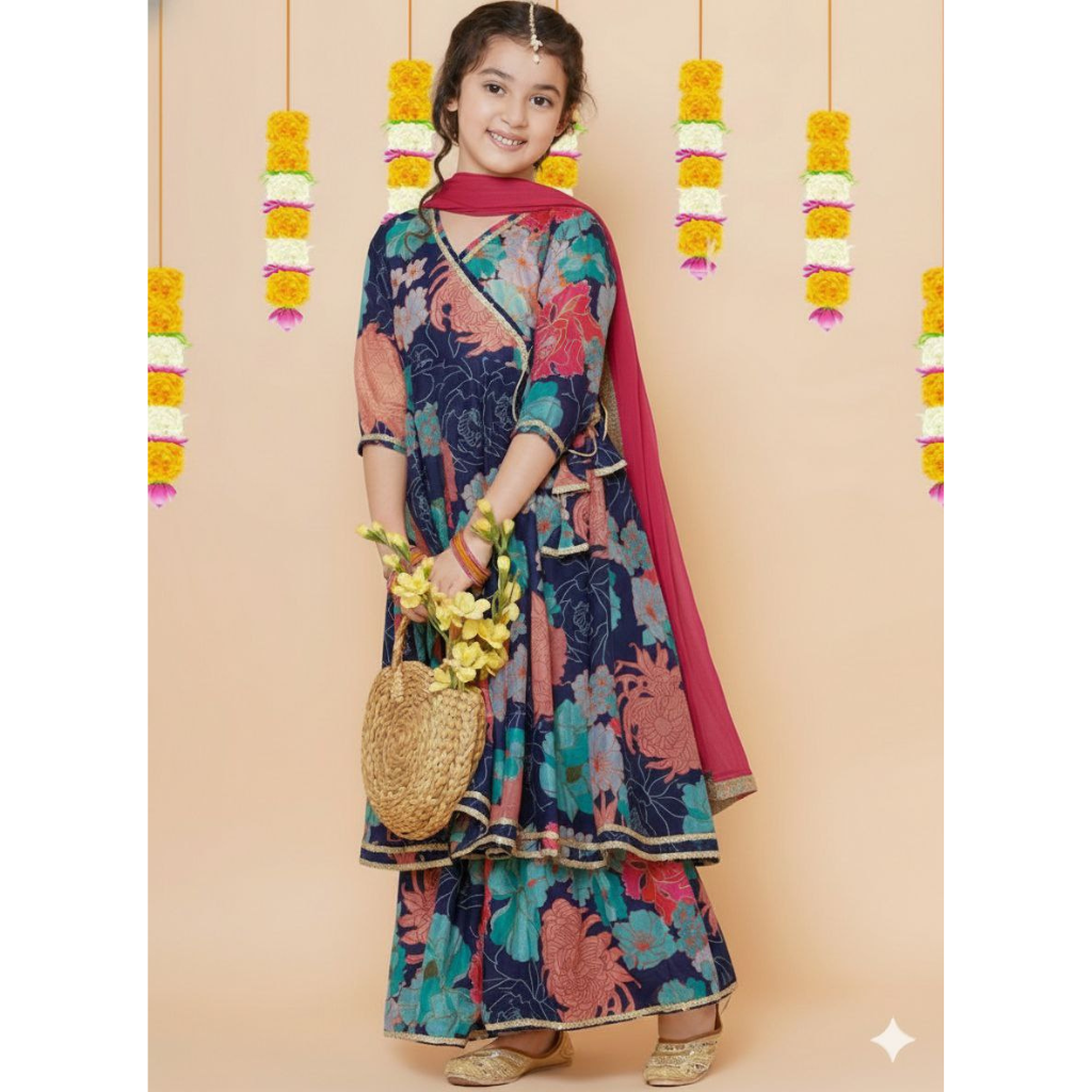 Stylish Girl Kids Kurta Sharara Dupatta Dress mahezon