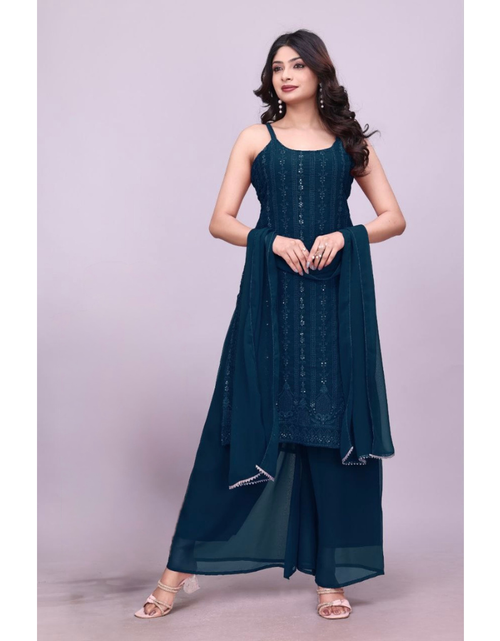 Load image into Gallery viewer, Wedding Embroidered Kurti Sharara Dupatta Dress Mahezon
