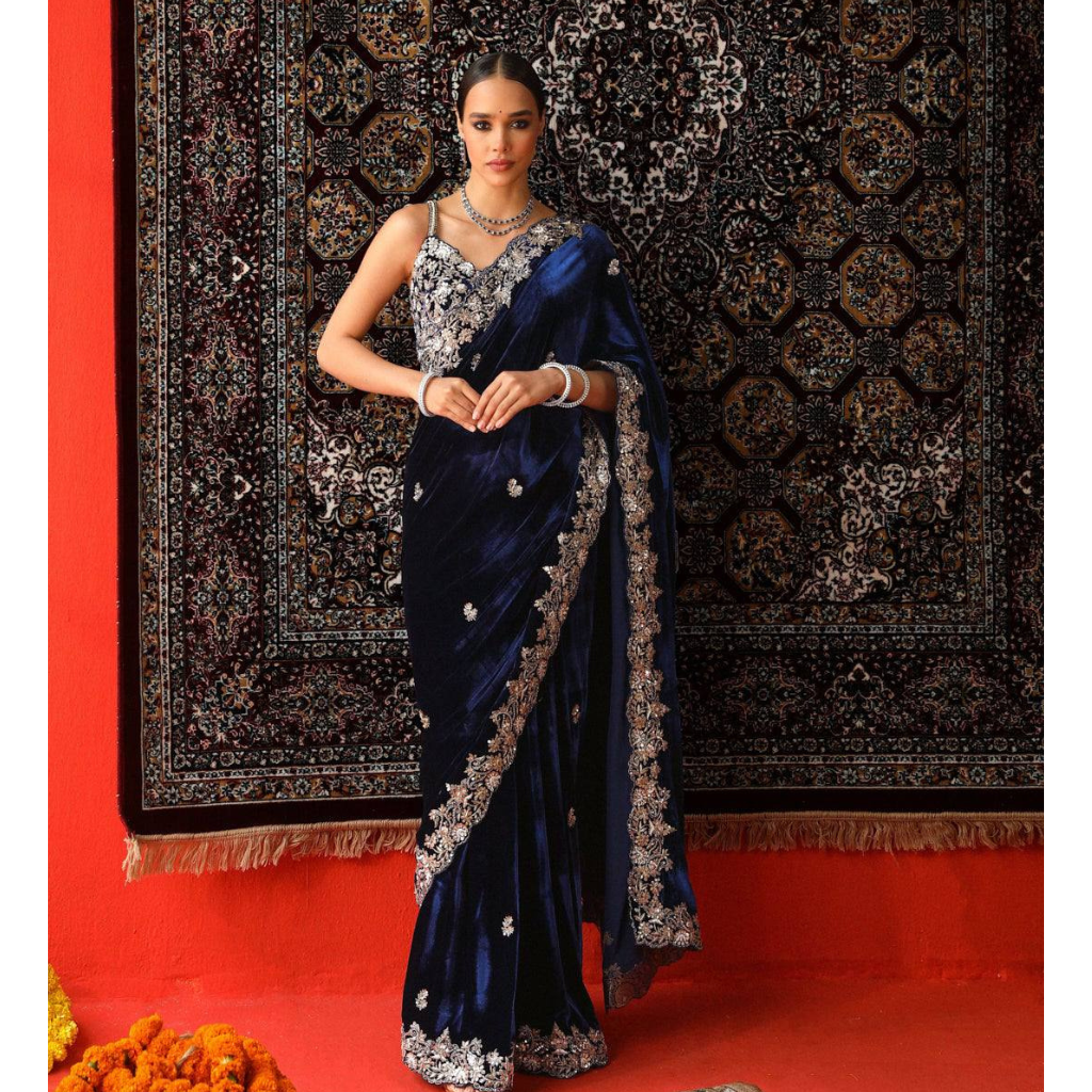 Winter Designer Velvet Women Saree mahezon