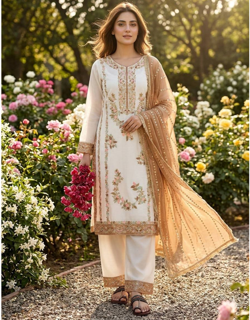 Load image into Gallery viewer, Party Wear Embroidered Women Top Palazzo Dupatta Suit Dress mahezon

